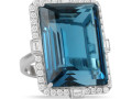 Doves 18KT White Gold 46.32ct London Blue Topaz Ring Surrounded by White Diamonds