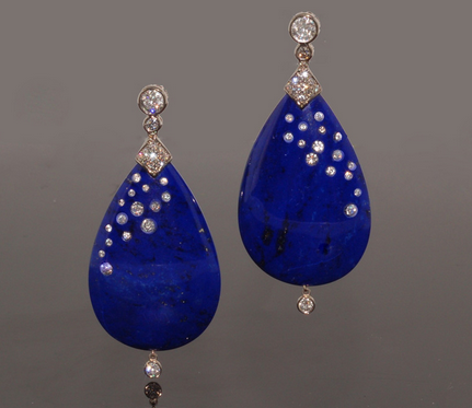 Fred Leighton Pear Shaped Lapis and Diamond Earrings