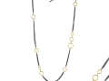 Lika Behar 24KT and Oxidized Sterling Silver 36" Adjustable "Bubbles" Multichain Necklace with 24KT Gold Asymmetical Circles and a Toggle Clasp