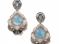 Nak Armstrong Milky White Sapphire, Aquamarine, Rainbow Moonstone, Green Tourmaline and Labradorite Earrings set in Recycled 18KT Rose Gold and Oxidized Sterling Silver
