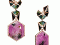 Nak Armstrong One-of-a-Kind White Sapphire, Blue/Green Tourmaline, Black Spinel and White Pave Diamond Earrings set in Recycled 18KT Rose Gold