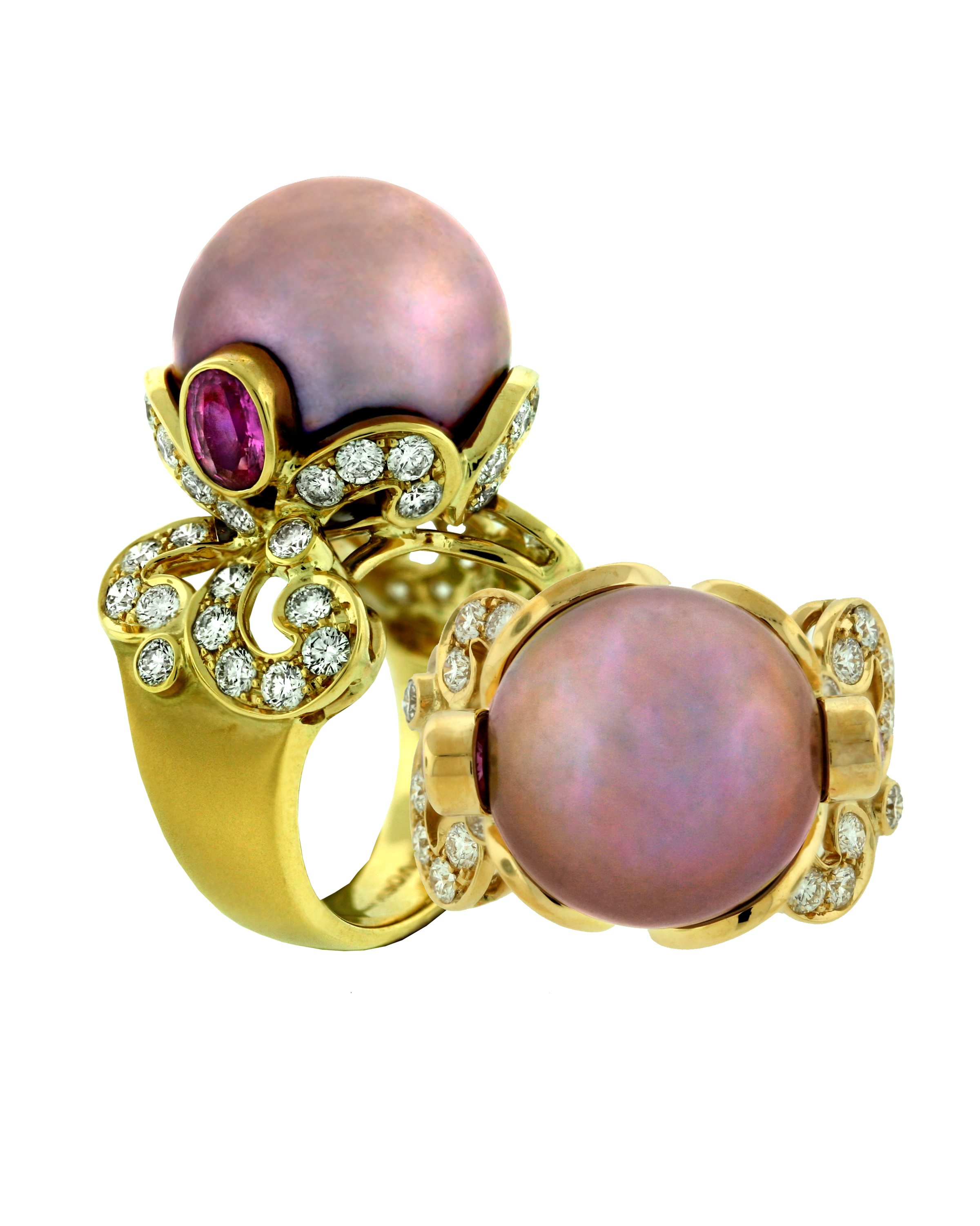 Paula Crevoshay Pearl Ring with Pink Sapphires and Diamonds