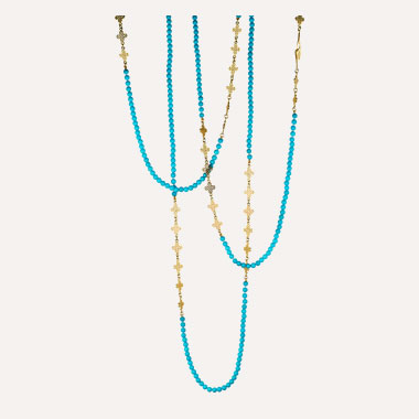 Ray Griffiths Turquoise and Clover Leaf Triple Wrap Necklace