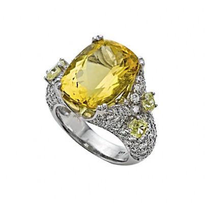 Rudolf Friedmann Yellow Beryl and Diamond Ring